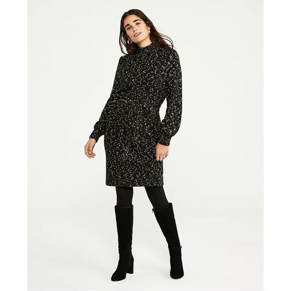 Ann Taylor Dresses & Skirts - ✨SPARKLY✨Ann Taylor Mock Neck Sweater Dress Black and Gold Size SP